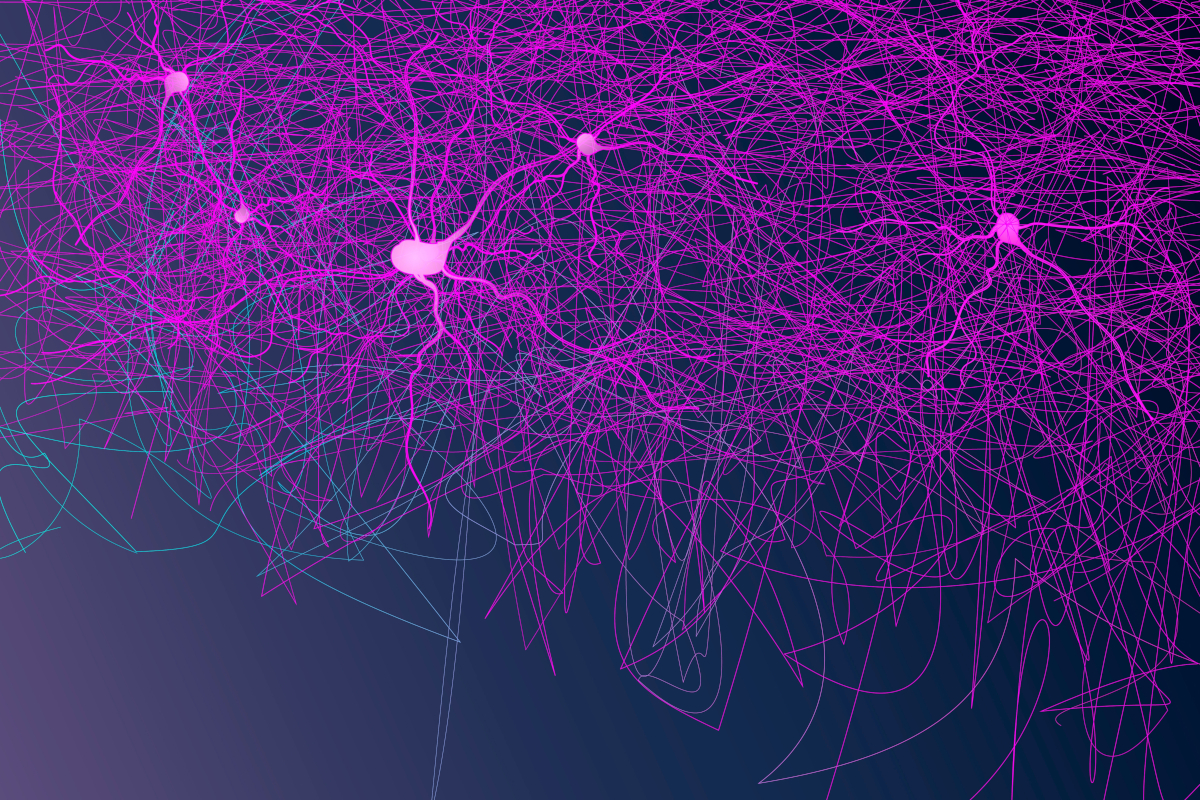 Representación artística de conexiones neuronales y plasticidad cerebral